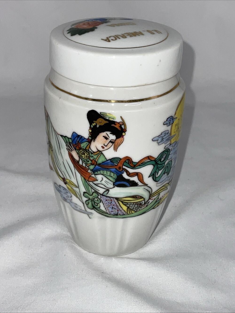 VTG VINTAGE CHINESE TEA GINGER PORCELAIN JAR MOON MAIDEN